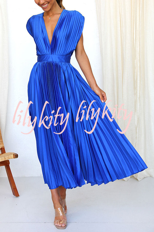 Hello Gorgeous Satin Pleated Midi Dress