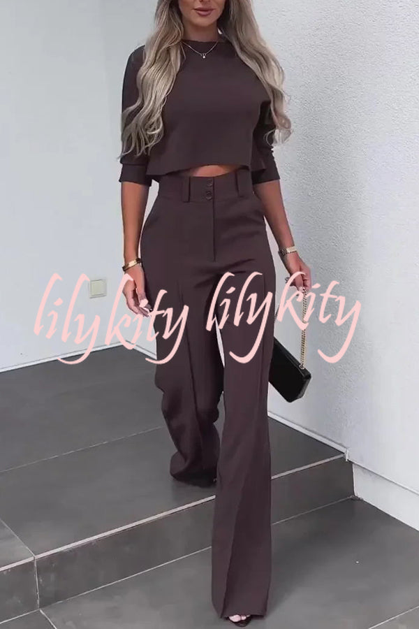 Luisa High Neck Half Sleeve Crop Top and High Rise Pocketed Flare Pants Set