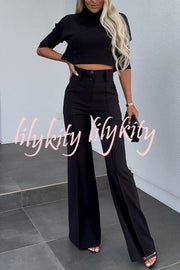 Luisa High Neck Half Sleeve Crop Top and High Rise Pocketed Flare Pants Set