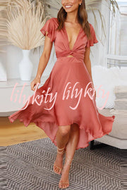 Sunny Daze Butterfly Sleeves Satin Party/ Wedding Dress