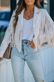 All Night Cropped Fringe Faux Suede Jacket