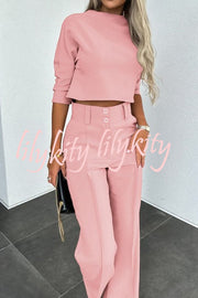 Luisa High Neck Half Sleeve Crop Top and High Rise Pocketed Flare Pants Set