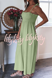 Elegant Solid Color High Waist Linen Blend Suspender Pleated Jumpsuit