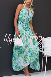 Sunny Forecast Floral Cutout Neck Pleated Midi Dress