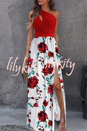 Jolie Floral One Shoulder Cutout Slit Maxi Dress