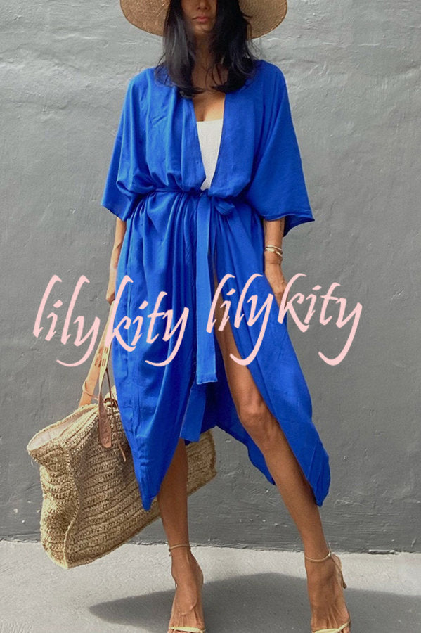 Summertime In Venice Solid Color Kimono Beach Cover-up