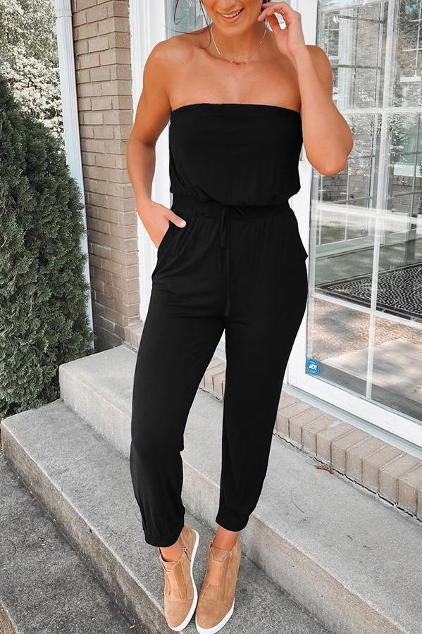 Strapless Pocket Cotton-blend Jumpsuit