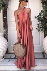 Classy and Fabulous Satin Halter Backless Maxi Dress