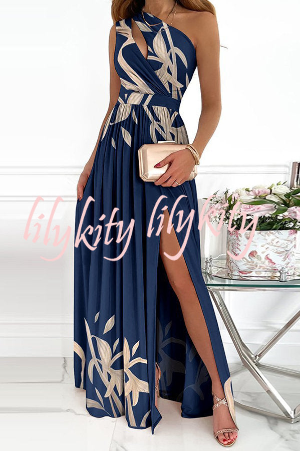 Jolie Floral One Shoulder Cutout Slit Maxi Dress