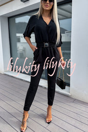 What You Waiting for Elastic Belted Pocketed Jumpsuit