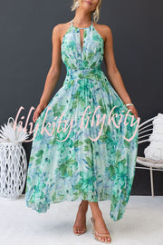 Sunny Forecast Floral Cutout Neck Pleated Midi Dress