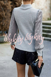 Sequined Paneled Knitted Long Sleeved Shirts