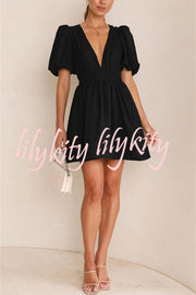 Feeling Dreamy Puff Sleeve Elastic Waist Mini Dress