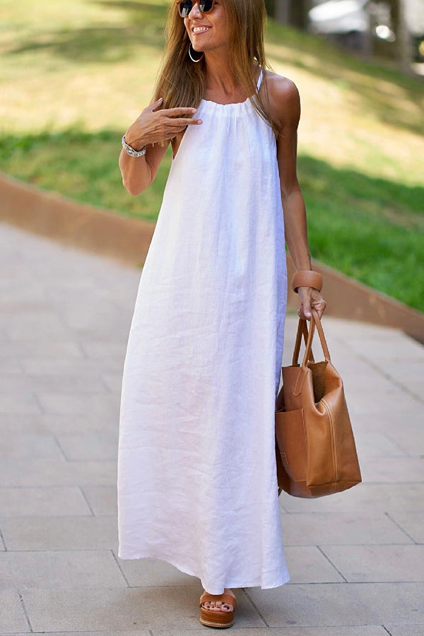 Down By The Cove Linen Blend Halter Maxi Dress