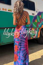 La Bamba Tie-dye Print Back Lace-up Stretch Maxi Dress