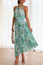 Sunny Forecast Floral Cutout Neck Pleated Midi Dress