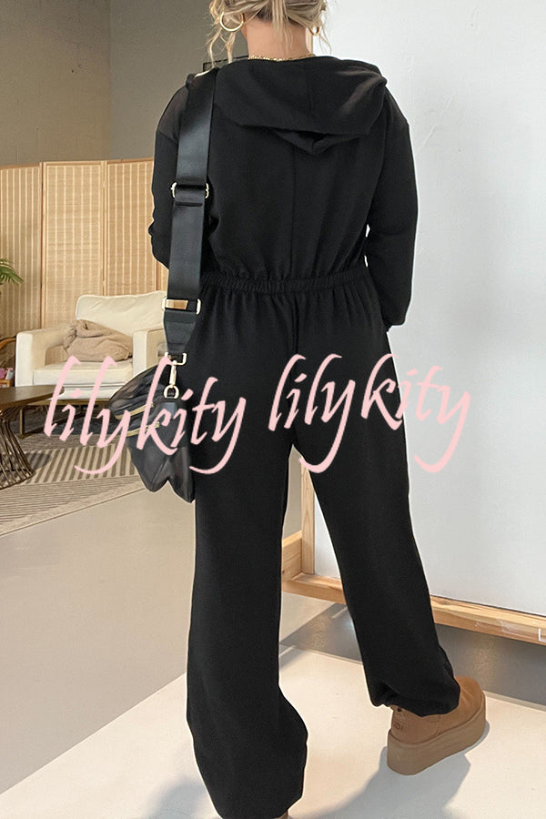 Cozy Days Long Sleeve Pocket Hooded Drawstring Jumpsuit