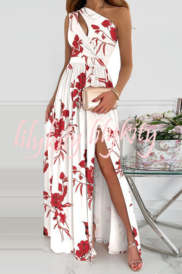 Jolie Floral One Shoulder Cutout Slit Maxi Dress