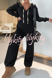 Cozy Days Long Sleeve Pocket Hooded Drawstring Jumpsuit