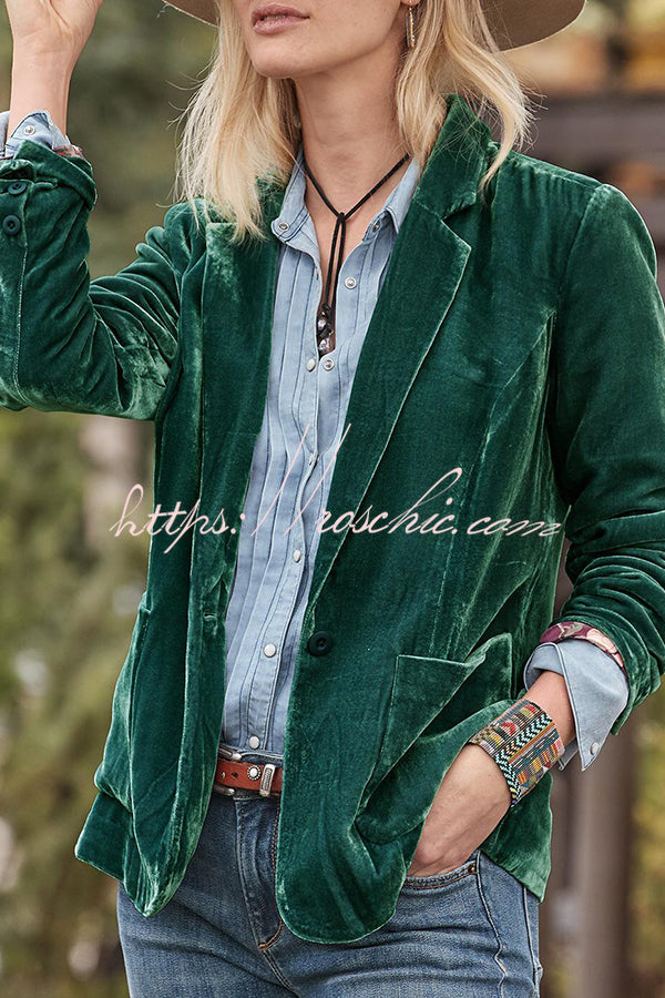 Solid Velvet One Button Long Sleeve Blazer