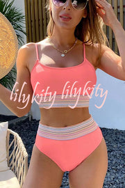 Bay Shore Striped Tape High Waisted Bikini Swimsuit