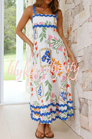 Vivi Fruit Floral Print Wave Pocket Maxi Dress