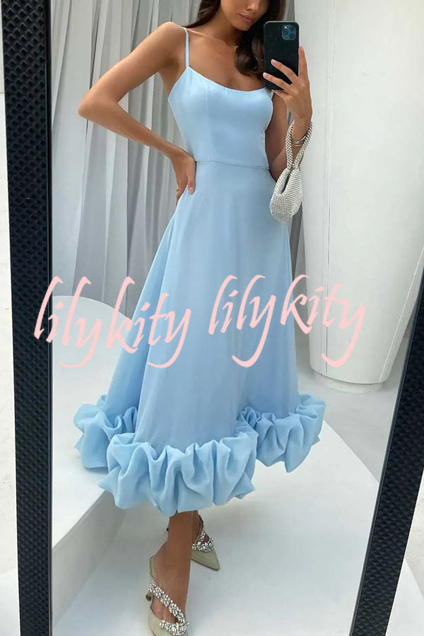 Midnight Girl Flounce Bustier Banquet Party Midi Dress