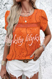 Stunning Cutout Jacquard Short Sleeve Top