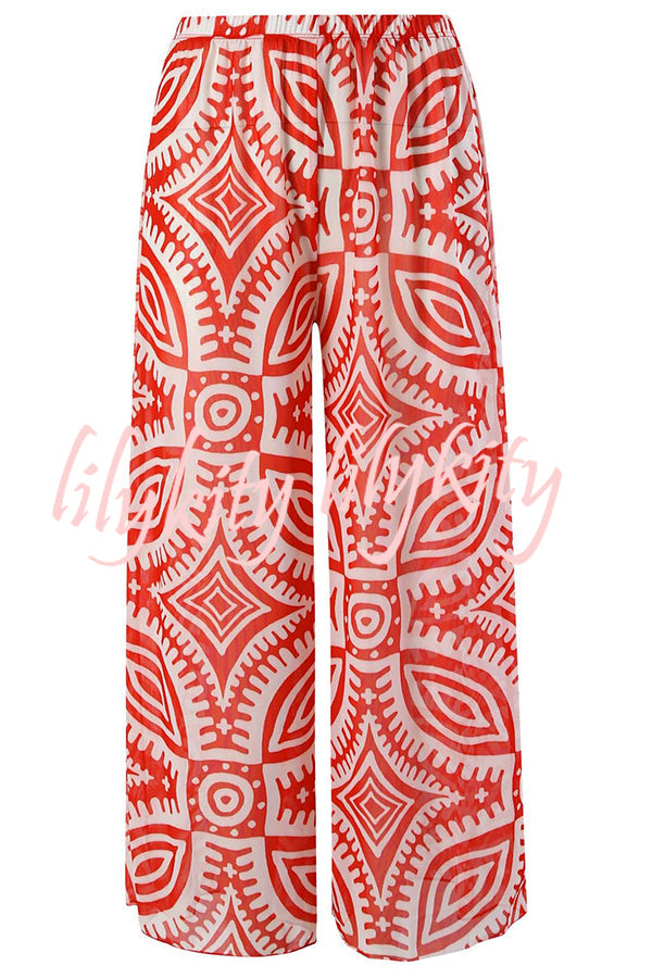 Unique printed swimsuit and elastic waist pants