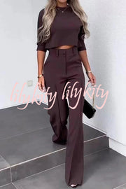 Luisa High Neck Half Sleeve Crop Top and High Rise Pocketed Flare Pants Set