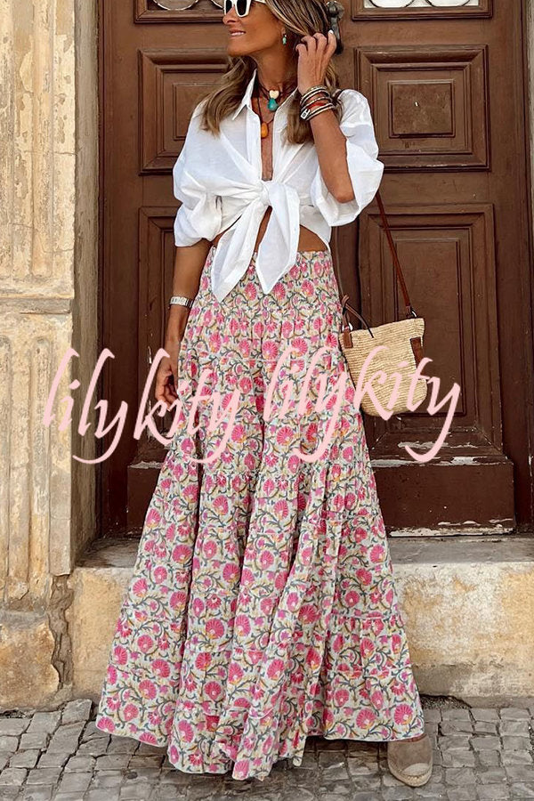 Plan for Paradise Floral Smocked Waist Maxi Skirt