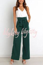 In Vogue Belted Pocketed Wide Leg Pants