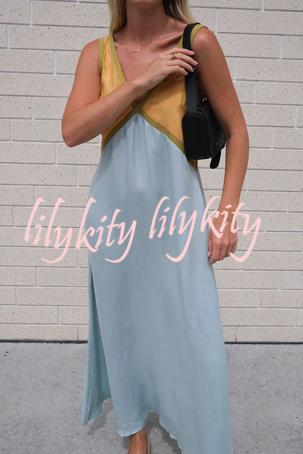 Perfect for Summer Weddings Satin Contrast Colour Relaxed Maxi Dress