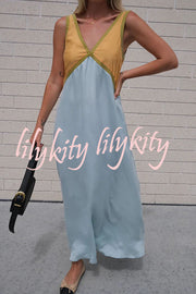 Perfect for Summer Weddings Satin Contrast Colour Relaxed Maxi Dress