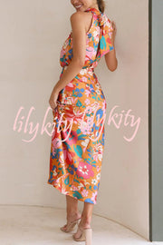 Fascinating Day Floral Halter Neck Elastic Waist Maxi Dress