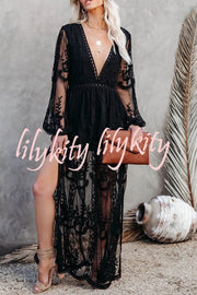 Fairy Air Fluttering V-neck See-through Lace Dress