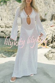 Make You Brighten Up Knit Ring Detail Cutout Cover Up Maxi Dress