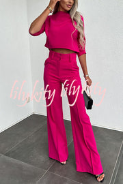 Luisa High Neck Half Sleeve Crop Top and High Rise Pocketed Flare Pants Set