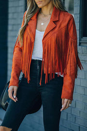 All Night Cropped Fringe Faux Suede Jacket