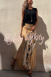 Eva Satin Geometric Print Elastic Waist Maxi Skirt