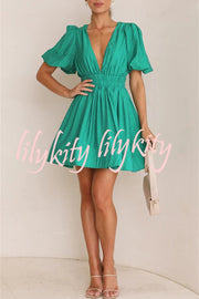 Feeling Dreamy Puff Sleeve Elastic Waist Mini Dress