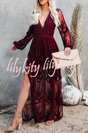 Fairy Air Fluttering V-neck See-through Lace Dress