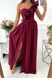 Darling Muse Ruffle One Shoulder Maxi Dress