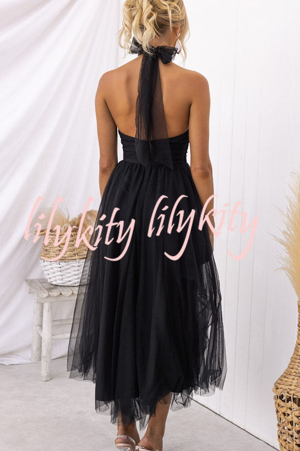 Fairy Vibes Tulle Gathered Detail Halter Maxi Dress