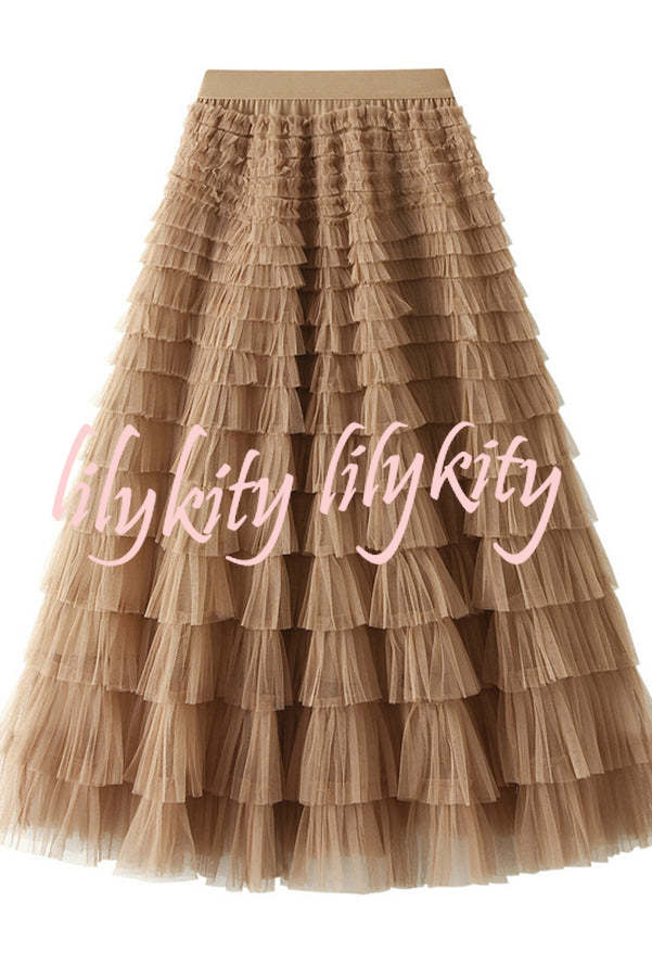 Be Your Own City Queen Tiered Elastic Waist Tulle Maxi Skirt