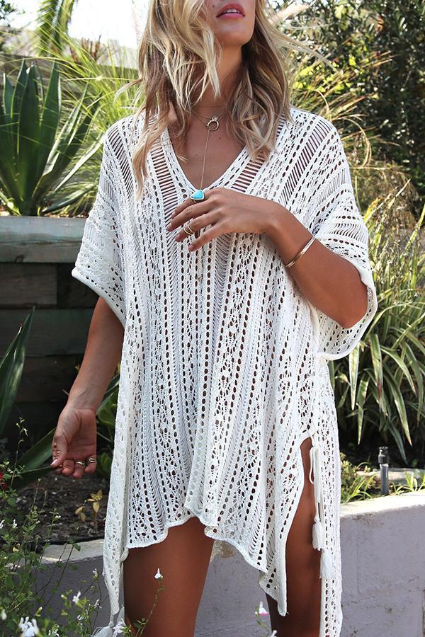 Fringed Knit Loose Bikini Cover Up