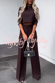 Luisa High Neck Half Sleeve Crop Top and High Rise Pocketed Flare Pants Set