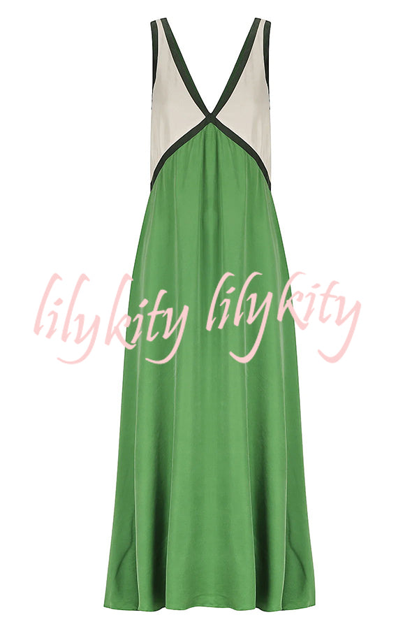 Perfect for Summer Weddings Satin Contrast Colour Relaxed Maxi Dress