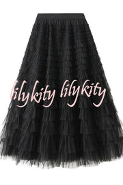 Be Your Own City Queen Tiered Elastic Waist Tulle Maxi Skirt