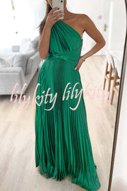 Keira One Shoulder Pleated Satin Maxi Dress